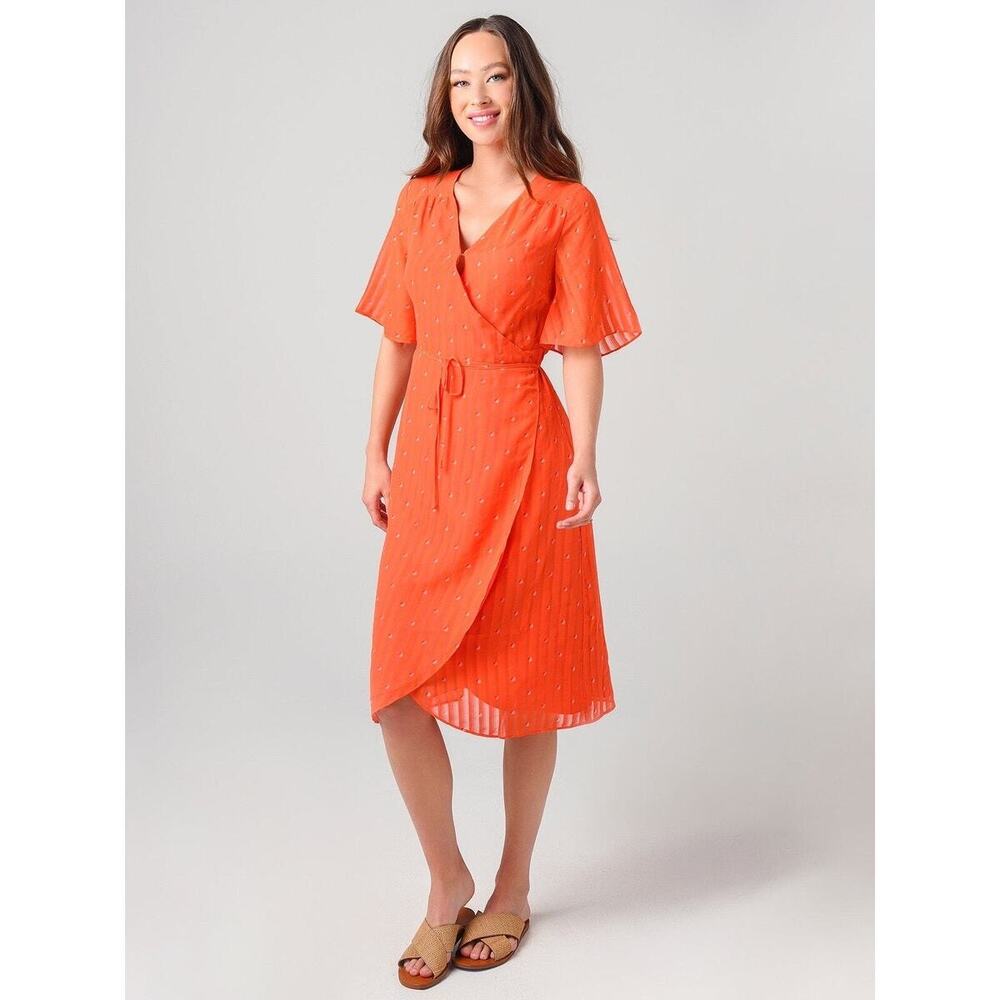 Cupcake And Cashmere Mulholland Surplice Neck Dress Size S Small Red Multi